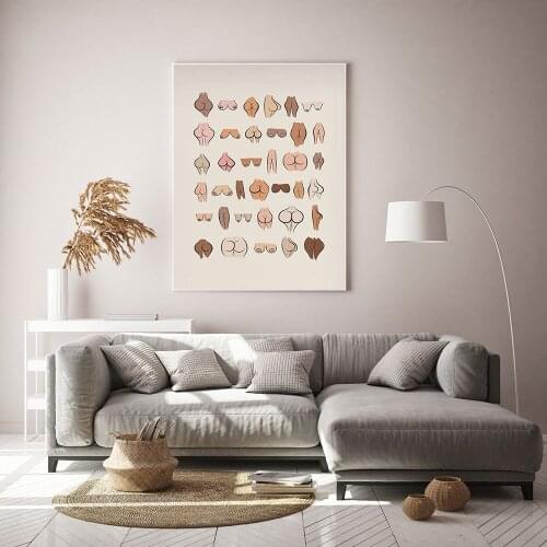 Nordic Funny Bum Poster Abstract Boobs Minimalist Art Print Body Canvas Painting Modern Nude Wall Picture Bathroom Home Decor