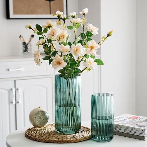 Glass Vases for Flower Arrangements Home Decor Plant Holder Stripe Terrarium Decor Living Room Decoration Table Decoration Vase