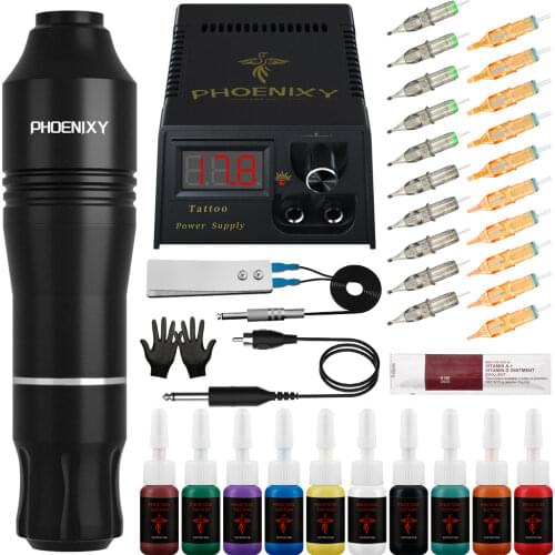 Tattoo Machine Set Complete Stick And Poke Tattoo Kits Pigments For Permanent Makeup Tattoo Needles Tools Accessories Supplies