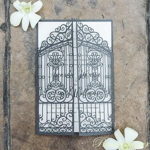 Unique Gate Designs Laser Cutting Wedding Invitations Cards Mariage Greeting Laser Cut Cards Paper with Envelope Gift Cards