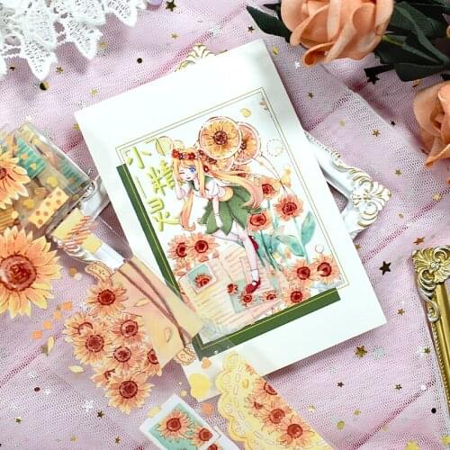 Fascinating Sunflowers Rose PET Washi Tapes Bullet Journal Masking Tape Adhesive Tape DIY Scrapbooking Washi Sticker