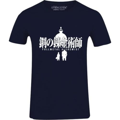 High-Q Unisex Anime Fullmetal Alchemist Cotton T-Shirt Tee O-Neck Casual Alphonse Edward Elric Navy T-Shirt Tee T shirt