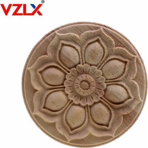 VZLX Round Wood Carved Corner Onlay Applique Frame Furniture Wall Unpainted For Home Decor Cabinet Door Decoration Crafts