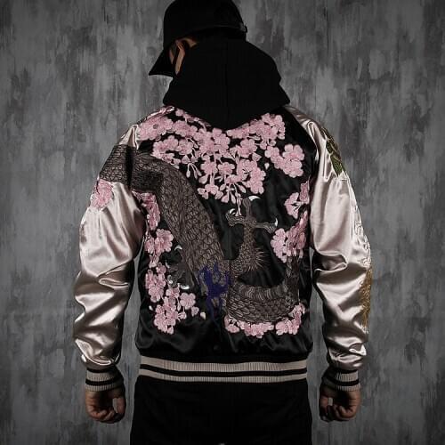 Yokosuka Reversible double-sided Jackets Coats Heavy Work Dragon Sakura Cherry blossoms chrysanthemum Embroidered Streetwear