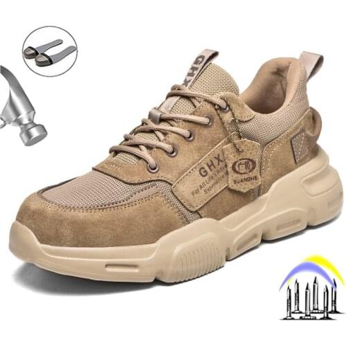 Safety Shoes Men Lightweight Indestructible Anti-smashing Work Boots Breathable Non-slip Steel Toe Cap Construction Sneaker