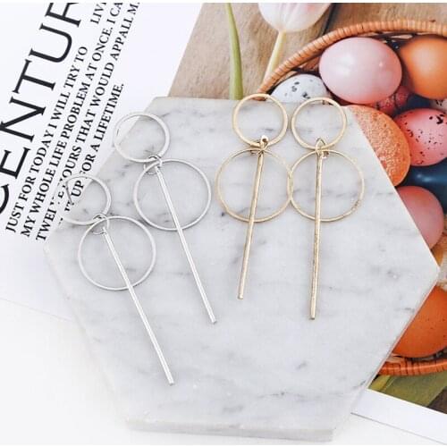 Women Punk Double Round Silver Needle Geometric Earrings Party Charm Jewelry Wedding Earring