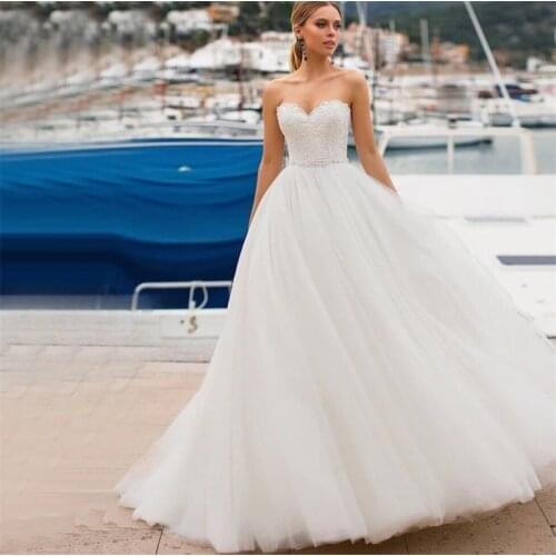 Sweetheart Strapless Elegant Sleeveless A-Line Backless Wedding Dress vestido de noiva Bridal Dress Lace-Up Wedding Gowns