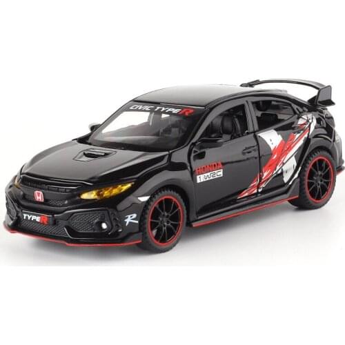 1:32 Honda CIVIC TYPE-R Limited Edition Diecast Car Model Lights Sounds Pull-back Vehicle Toy 6 Doors Openable Collection