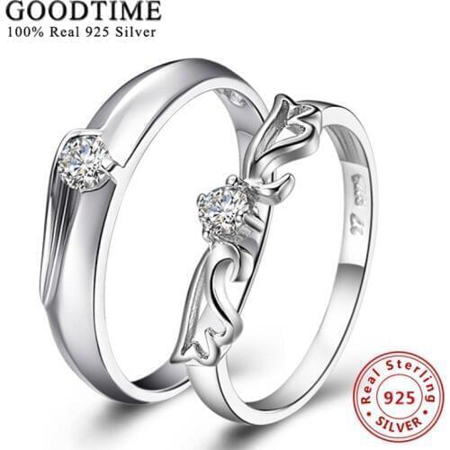 1PCS Ring 925 Sterling Silver Couple Double Rings for Lover Brilliant CZ Zirconia Adjustable Size Wedding Ring Jewelry Wholesale