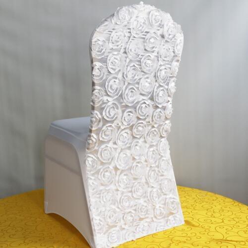 100pcs Spandex Wedding Rosette Chair Covers Lycra Stretch Chair Covers With Satin Rose Flowers At Back For Hotel Event