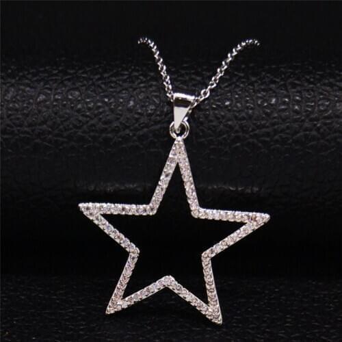 2021 Fashion Zircon Copper Necklaces Pendants for Women Silver Color Star Necklace Hip Hop jewelry colar N2032S04