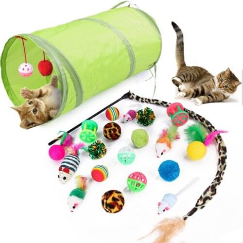 21Pcs/Set Pet Kit Collapsible Tunnel Cat toy Fun Channel Feather Balls Mice Shape Pet Kitten Dog Cat Interactive Play Supplies