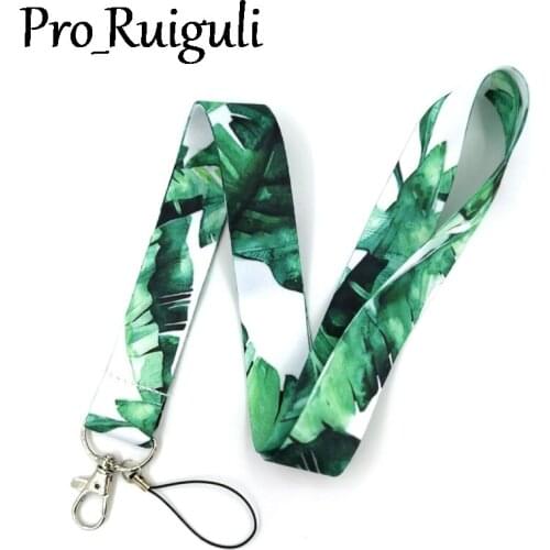 30pcs Banana Green Leaves Neck Strap Lanyards ID badge card holder keychain Mobile Phone Strap Gift Ribbon webbing necklace