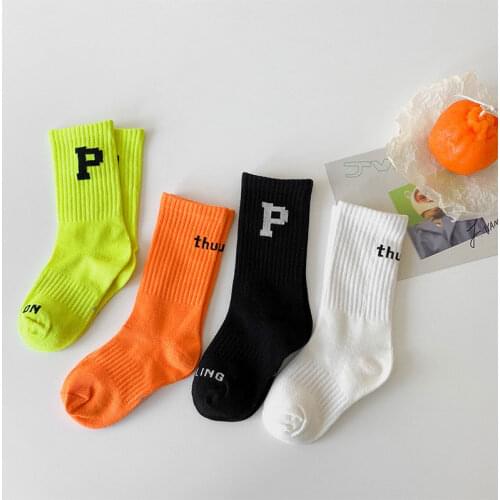 Spring Summer Kids Sports Socks Letters Print Child Socks For Boys Comfortable Cotton Hip-Hop Socks 4 Pairs