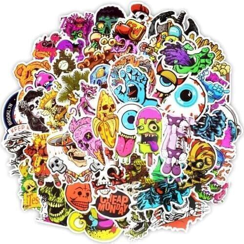 50Pcs Mixed Horror Skeleton Sticker DIY Luggage Helmet Guitar Skateboard Waterproof Decals Laptop Skin Graffiti Stickers Pack