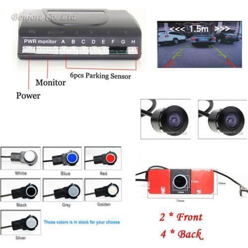 Car Parking Sensor System with 6PCS 16mm Sensors(2 front 4 rear) & 18.5mm CCD car Rear view camera car front camera Video