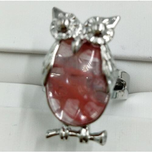 Free Shipping Beautiful jewelry Cherry Quartz Women Men Art Owl Bead Ring 7~12" Adjust Size PC5641