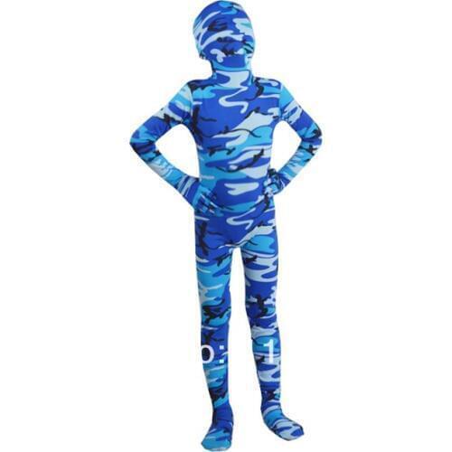Kids Blue Camouflage Spandex Bodysuit Zentai Suit