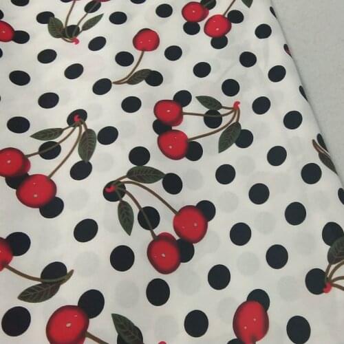 ViaPhil Red Cherry Black Polka Dot 97/3 Cotton Spandex Elastic Printed Fabric 50x140cm Floral Stretchable Fabric Home Decor