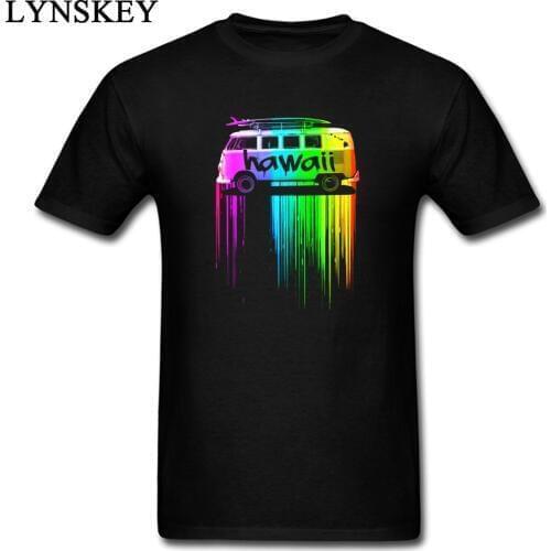Bus Tshirt Men Hawaii Rainbow Surfer Bus Tee Shirts 3D Colored Digital Picture Hip Hop Travel T Shirt Metal Band Music Tshirt
