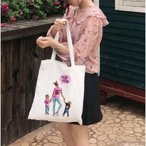 New Womens Casual Canvas Cloth Bag Super Mom Printing Shopping Bag Hand Bag Lady Handbag Reusable Large Capacity Tote Bags