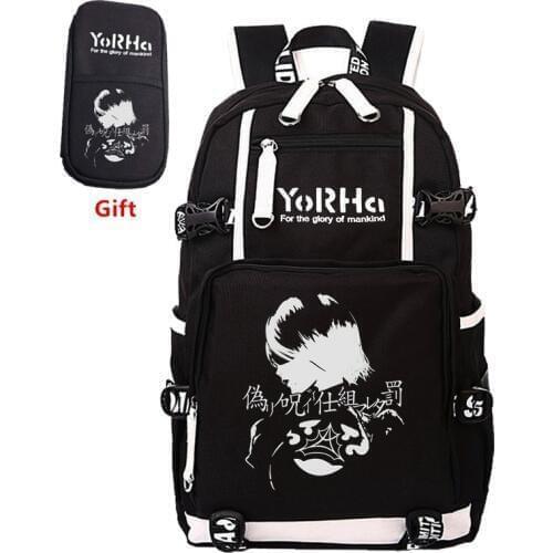 NieR:Automata Type 2B Printing Game Backpack Canvas Travel Bagpack USB Charging Laptop Backpack Gift Pen Bags Women Rucksack