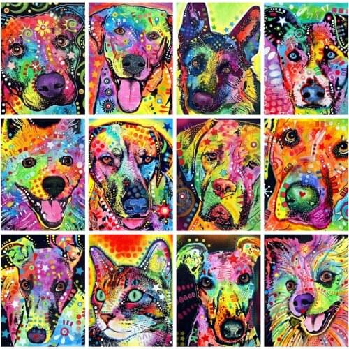 Huacan 5D Diamond Painting Dog Full Square Art Diamond Embroidery Mosaic Colorful Animal Decorations Home