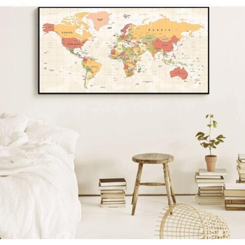 World Map Decorative Picture Canvas Vintage Poster Nordic Wall Art Print Large Size Painting Modern Study Office Room Decoration