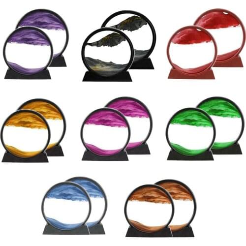 Dynamic Moving Sand Art Picture Round Glass Flowing Sand Frame 3D Deep Sea Quicksand Painting Art for Home Decoration