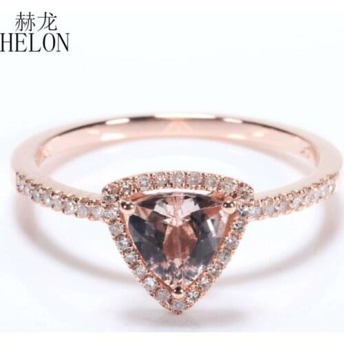 HELON Solid 10k Rose Gold Trillion Cut 6x6mm Natural Morganite Diamonds Engagement Ring Setting Women Fine Jewelry Diamond Ring
