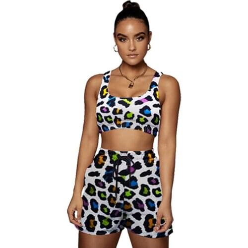 Summer Leopard Print Womens Set Mini Tank Tops and Biker Shorts Jogger Matching Two 2 Piece Outfits Active Tracksuit Outfits