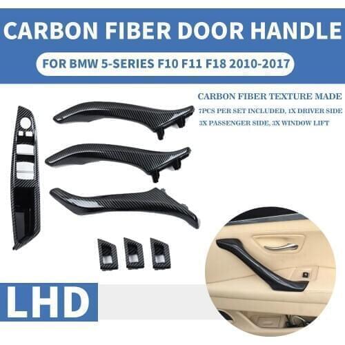 LHD Left Hand Drive Carbon Fiber Look Interior Inner Door Pull Handle Trim Cover Panel Armrest For F10 F11 F18 520 525 530 10-17