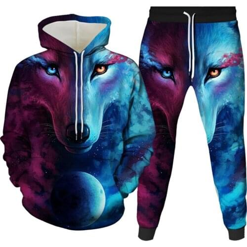 2021 Selling Autumn Digital Wolf Pack 3D All Over Print Two-piece Men/Women Hoodie Suit Pullover Casual Sport Wear Hoodie Sets