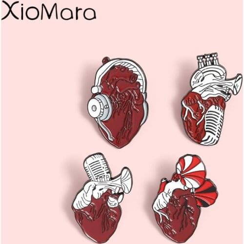 Music Heart Organ Enamel Pins microphone Speaker Clothes Cool Brooches Lapel Badges Jewelry Wholesale Bag Pins Gift for Friends