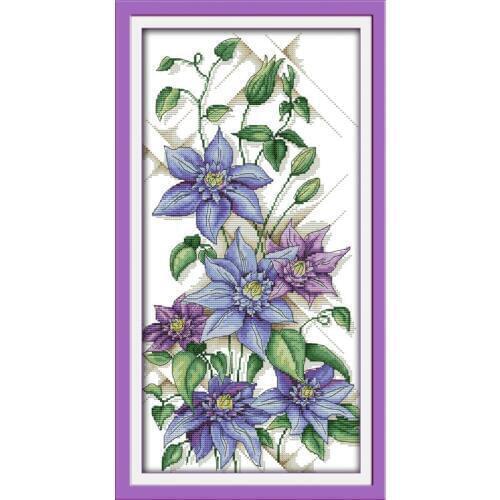 Joy Sunday Blooming purple flowers Cross stitch kit 14CT 11CT count canvas print pattern DIY handmade needlework embroidery set