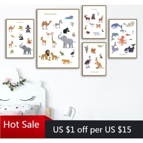 Wild Animal Lion Giraffe Fox Whale Nursery Wall Art Prints Art Canvas Painting Wall Decor Pictures For Posters Baby Room Decorat