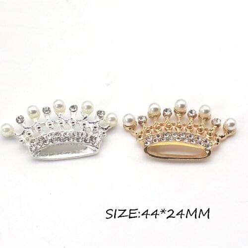 New 5Pcs 45*24MM Alloy Crystal Crown Pearl Rhinestone Pendant Brooch Pendant DIY For Colthing Craft Jewelry Making Decoration