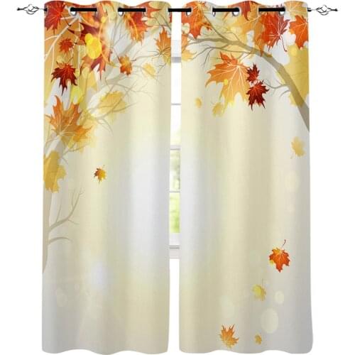 Autumn Beauty Leaves Yellow Sunshine Window Curtains For Living Room Kitchen Bedroom Modern Window Treatments Drapes Blinds