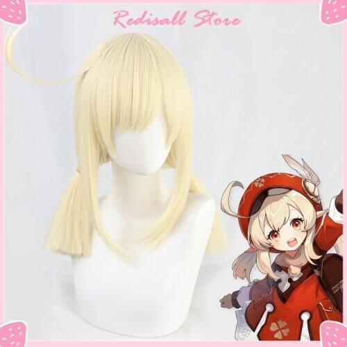 Genshin Impact Klee Cosplay Wig Synthetic Hair Beige Heat Resisatnt Halloween Adult Women Cute Free Wig Cap Role Play