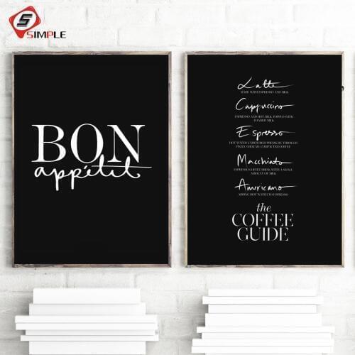 Bon Appetite Posters and Prints French Kitchen Art Decor Minimalism Coffee Guide Wall Pictures For Dining Room Typography Poster