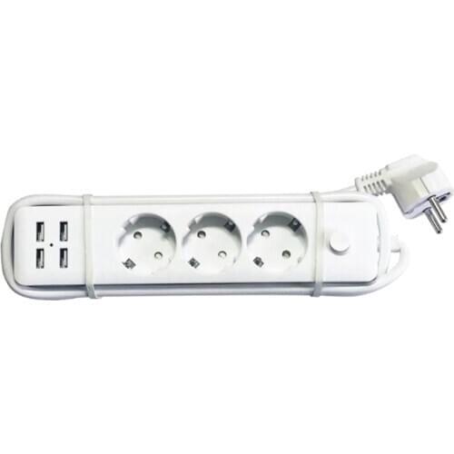 EU Power Strip Socket 2500w with 4 USB Charging Ports Outlet 5V 2.3A Home Plug