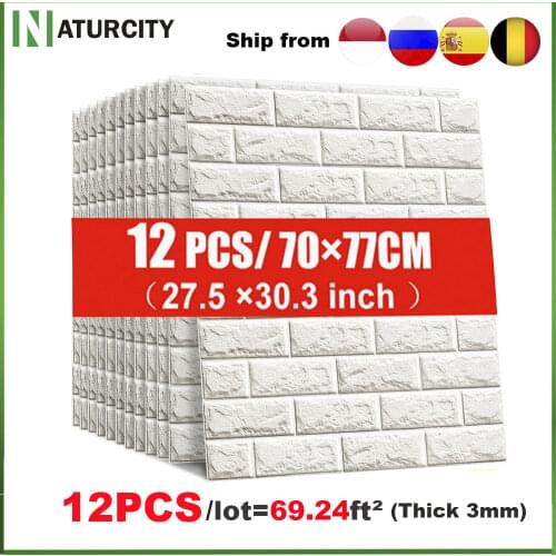 12pcs Self adhesive Wallpaper Peel and Stick 3D Wall Panel Living Room Brick Stickers Bedroom Kids Room Brick Papers Home Decor