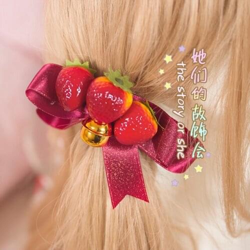 Japanese Cute Bowknot Hairpin Hair Clip Headdress Kawaii JK Princess Lolita Strawberry bell Handwork Hair Accessories Cosplay