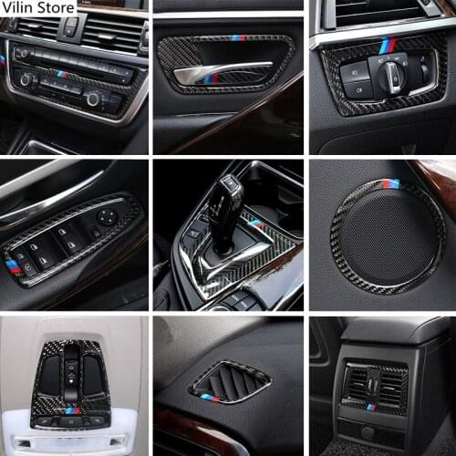 Car Styling Carbon fiber interior button panel Decoration Cover Trim Sticker frame For BMW 3 Series F30 3gt F34 F32 Accessories
