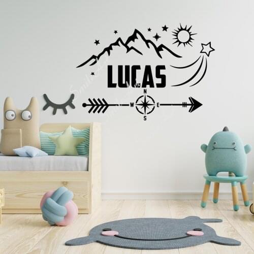 Cartoon Custom name Rocket spaceship Vinyl Self Adhesive Wallpaper For Home Decor Living Room Bedroom Vinyl Art Decal