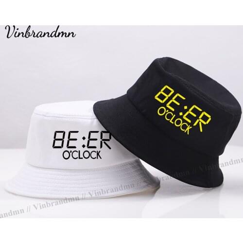 100% cotton funny BEER OCLOCK print men fisherman hats cool summer funny men women bucket hat outdoor panama fishing cap