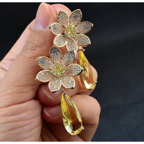 CINDY XIANG New Colorful Flower Dangle Earrings For Women Luxury Exaggerate Fashion Big Cubic Zirconia Water Drop Earring Gifts