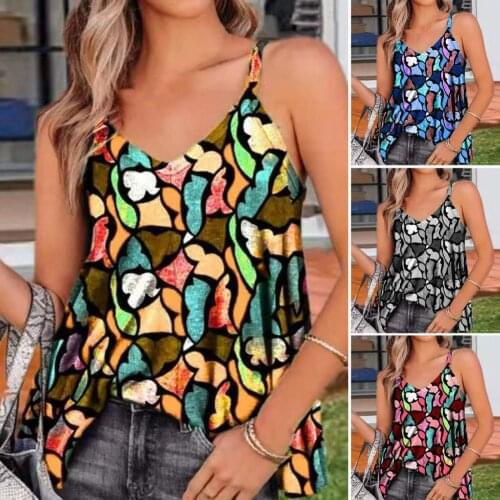 Womens Sexy Vest Fashion Camisole Sling Comfy Loose Strap Vest Floral Sleeveless Vest for Dating Strap Sexy Club T Shirts