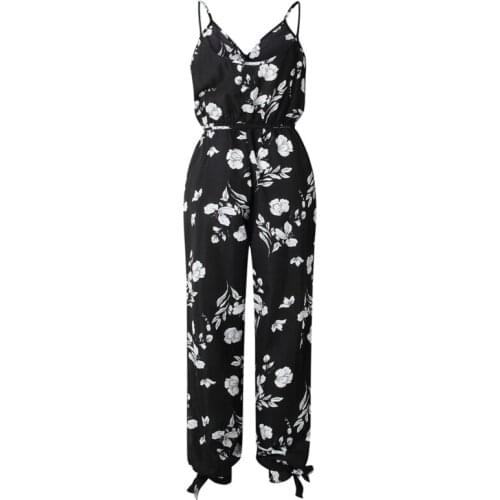 Boho Flower Lace-Up Backless Loose Bodysuit Sleeveless Jumpsuit Women Solid Floral Romper Bodysuit Lady Female Simple Jumpsuit