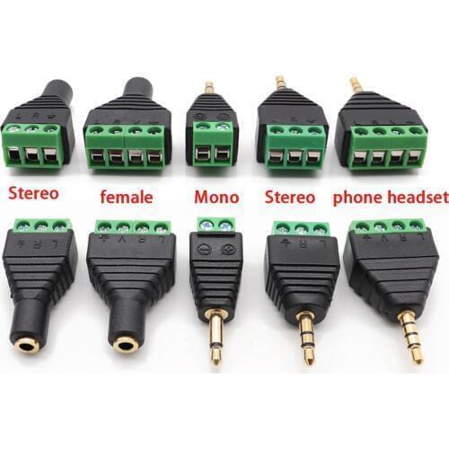 2PCS 3.5 jack connector stereo adapter 3.5mm RCA audio mono channel plug to screw terminal audio mono channel plug